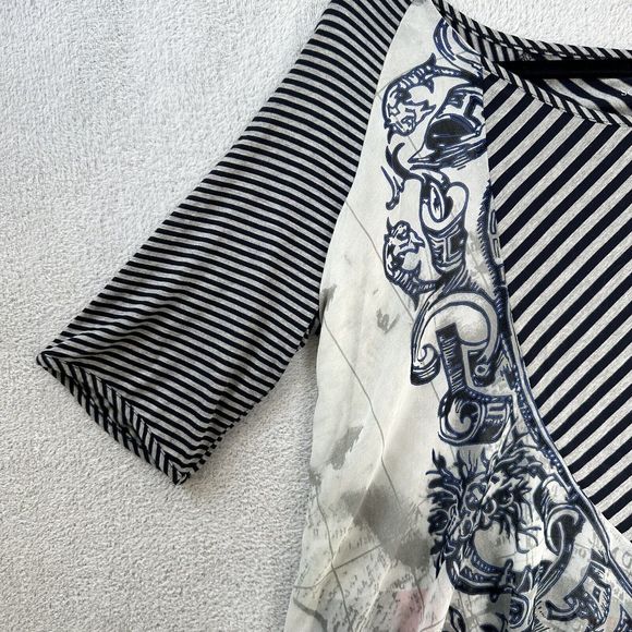 Soft Surroundings Womens L Striped Nautical Mixed Media Asymmetrical Tunic Top - Picture 4 of 9